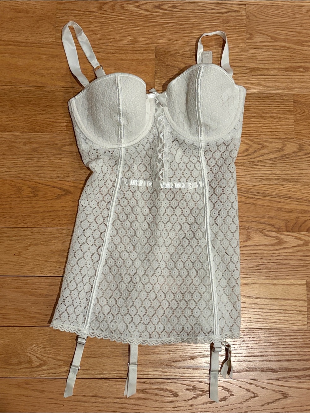 White Lace Bustier Chemise with Garter Straps 34d